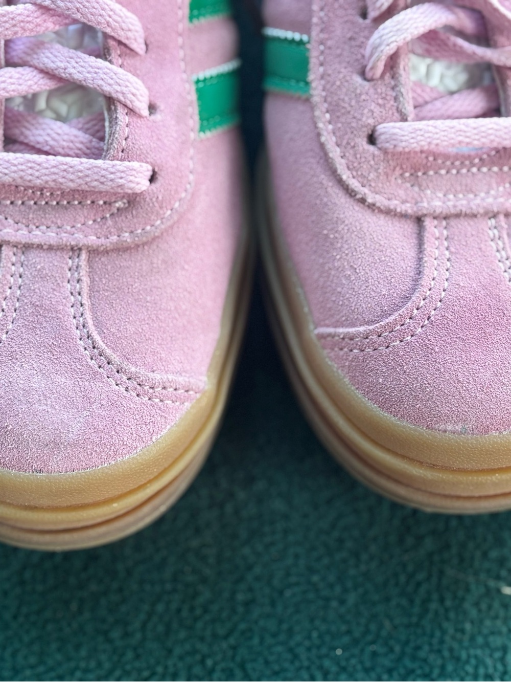 Adidas Gazelle Pink/Green Suede Platform Sneakers - Picture 5 of 7